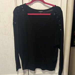 Express Black Lace-Up Shoulder Long Sleeve Top